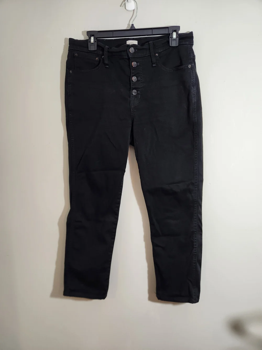 J Crew Vintage Straight High-Rise Black Denim Jeans Button-Fly Ankle Petite Leg